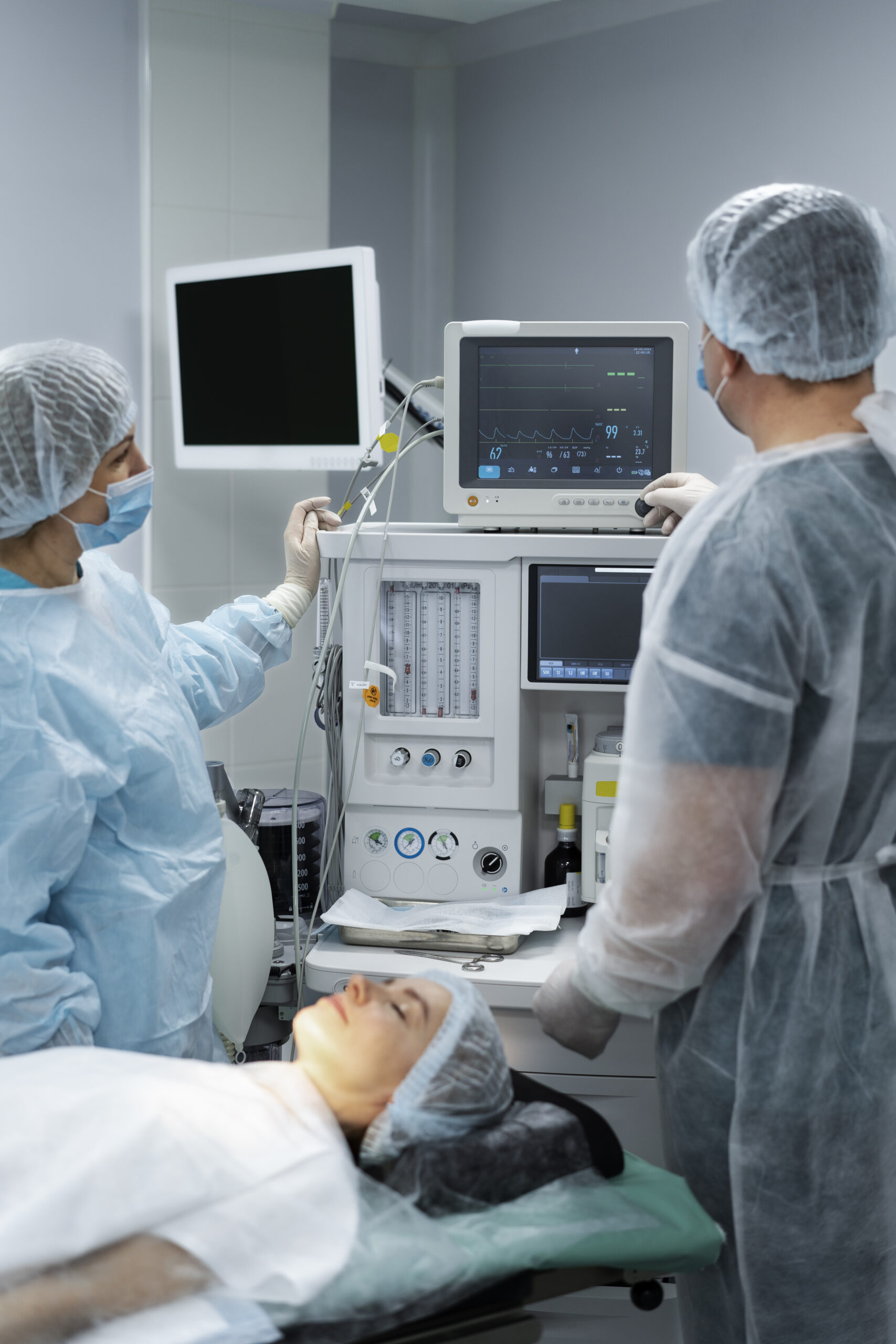 doctors monitoring patient s pulse scaled